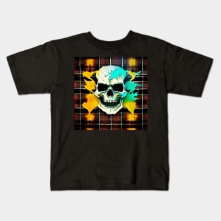 Skull Flames Plaid Grunge Bleach Acid Wash Graphic Skate Punk Biker Kids T-Shirt